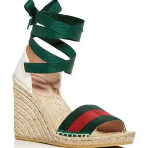 Gucci Ankle Tie Platform Wedge Espadrille Sandals