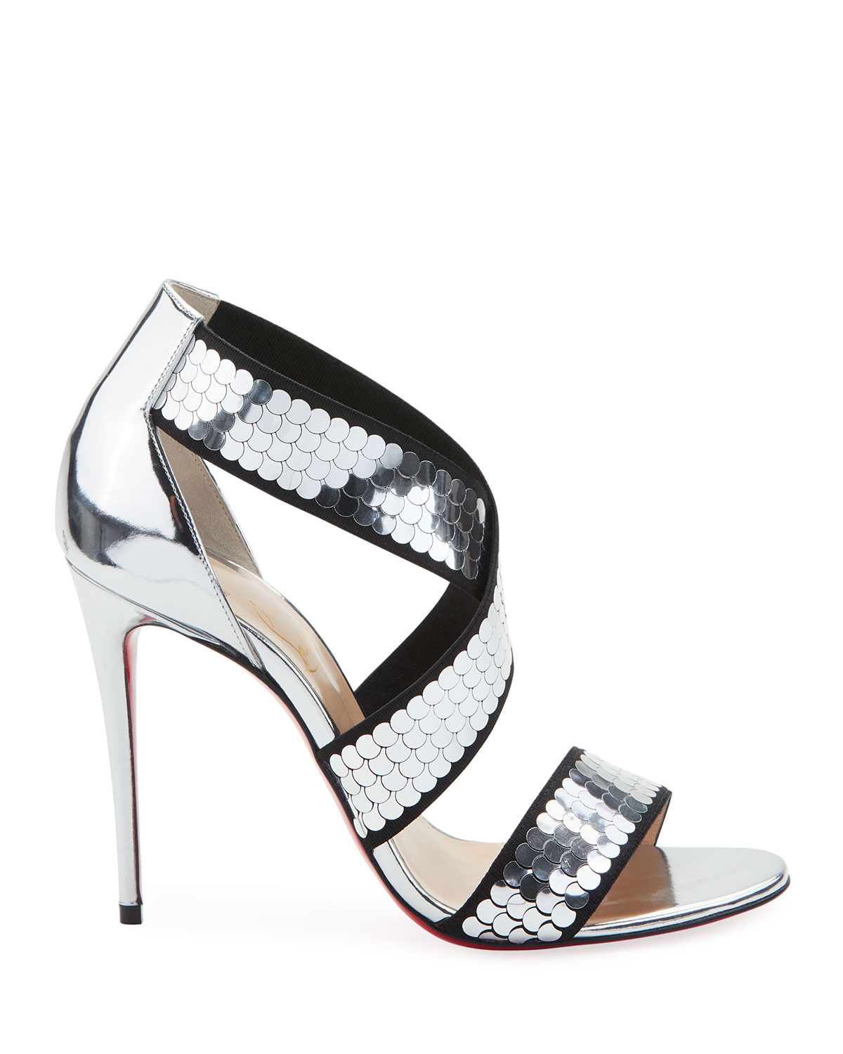Christian Louboutin Black/Silver Sequins Fabric and Leather Xili Disco  Sandals Size 38 Christian Louboutin